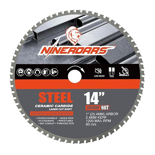14 Inch Metal Cutting Saw Blade, 66 Tooth Cermet Carbide Steel Cutting Blade, Long Life Metal & Stainless Steel Cutting Chop Saw Blade, Fits Evolution 14" Chop Saws and Other Table Saws