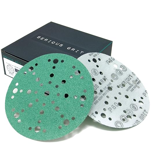 Serious Grit - 6-Inch 49-Hole 60 Grit Sanding Discs - Heavy-Duty Hook & Loop Film Discs - Sandpaper for Random Orbital Sanders - 25 Pack Box