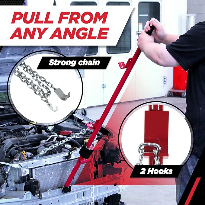 Champ Leverage Bar - 52??Alignment, Prying, and Pulling Stick with 3 Interchangeable Rubber Feet and 6 ft Chain Hook for Auto Body Frame and Panel Repair