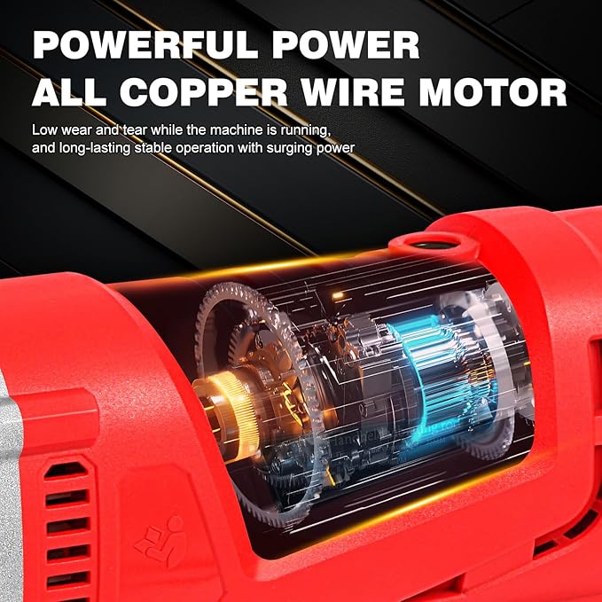 Electric Vibrator Concrete Handheld,2HP 1500W Powerful Copper Motor Construction Insertion Cement Vibrator Remove Air Bubble,Mix Concrete with Flexible Shaft Long working area 6.6 ft(2m)