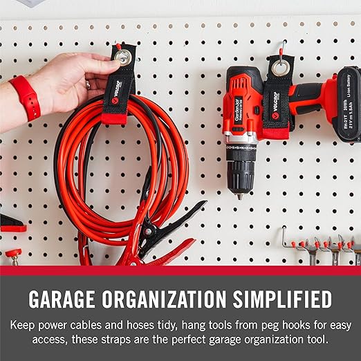 Velcro Brand Easy Hang Extension Cord Organizer Holder | Large 18" Heavy Duty Straps for Garage Organization and Storage Grommet Hangs Easily on Wall Hooks or Nails 2pk, Holds 100bs, Black