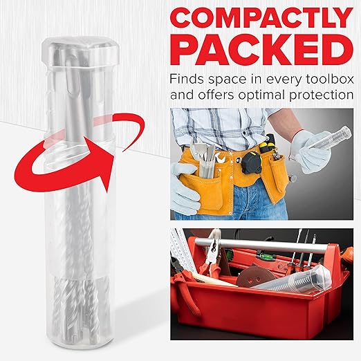 KSP-TEC짰 | Carbide - Cross Tipped SDS-Plus Rotary Hammer Drill and Chisle Bit Set with Storage Case for Masonry, Concrete, Brick, Stone