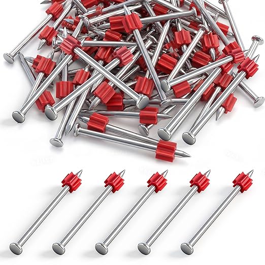 200 Pcs 3" Powder Actuated Fasteners, Sturdy Steel Drive Pins with Red Anti-jam Flute, Single Pin Concrete Nails for Concrete Steel, Fits Most Powder Actuated Tools