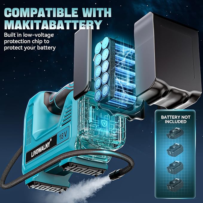 Cordless Tire Inflator Portable Air Compressor Tire Air Pump Compatible With Makita 18V Battery - LIVOWALNY 160PSI Auto Pump with Digital Pressure Gauge for Car Tires, Bicycle, Balloons (No Battery)