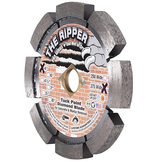 Delta Diamond Ripper Premium 4 Inch Tuck Point Diamond Blade, 3/8" Width, for Mortar Removal (4" X .375)