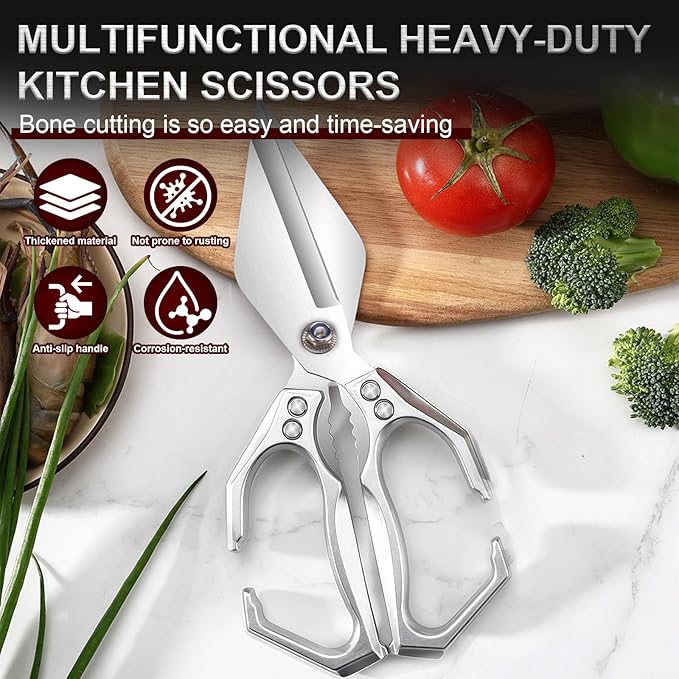 Kitchen Scissors, Multifunctional Heavy-Duty Kitchen Shears, Poultry Shears with Ergonomic Handle High-Carbon Steel for Chicken, Meat, Seafood, Bone Cutting