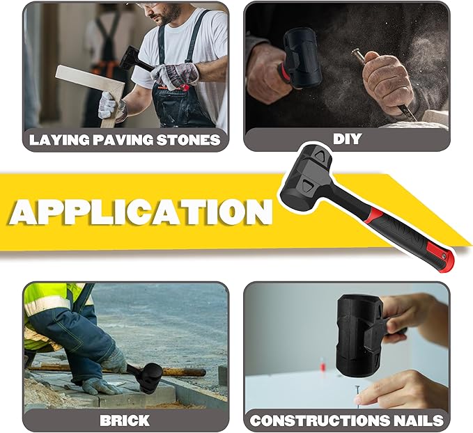 YIYITOOLS 2LB (32oz) Dead Blow Hammer, Heavy Duty One-Piece Forged Carbon Steel Construction, Steel Ball-Filled Head, Anti-Vibration Rubber Grip, Spark and Rebound Resistant, Ideal for DIY, Automotive