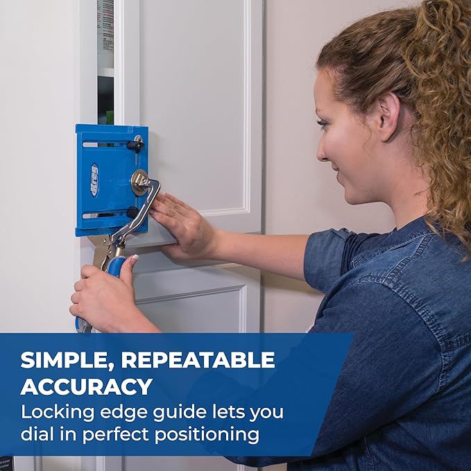 Kreg Cabinet Hardware Jig - Portable Straight Hole Drilling - Precision Drilling Without a Press - Moveable Edge Guide for Accurate Positioning - for Knobs & Small Pulls - KHI-Pull