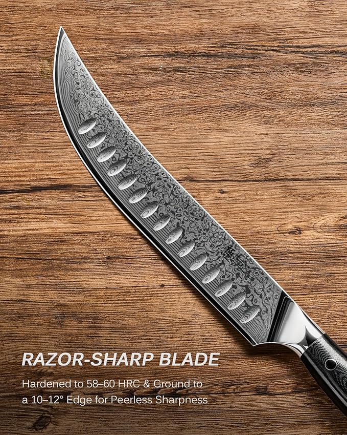 KYOKU Knife Set, Shogun Gin Series 3pc Japanese Style Kitchen Knife Set for Cooking, 7" Boning 12" Slicing 10" Scimitar Knife with Silver Ion Blade Sheath Gift Box, Damascus Stainless Steel Knives