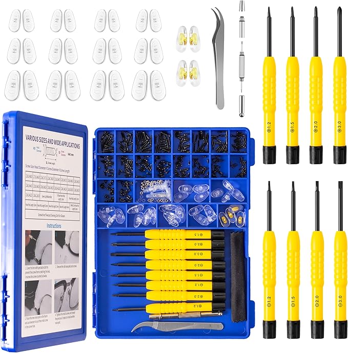 Upgrade Version All-in-One Magnetic Glasses Repair Kit with Black Screw, Eyeglass Repair Tools Kit with Precision Screwdriver Sets, Nose Pads, Tweezer