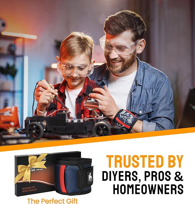 HiRui Magnetic Wristband for Tools ??Ultra-Strong 15 Neodymium Magnets Hold Screws, Nails & Bits, Dual Pockets ??Hands?멑ree for DIY, Home Repairs, Auto ??Gift?멢eady for Dad, Husband, Grandpa (Blue)