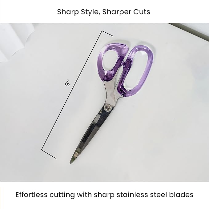 OfficeGoods 9??Stainless Steel Acrylic Scissors for Office and Home - Aesthetic and Sharp All Purpose Scissors, Perfect for Sewing, Arts and Crafts - Purple Silver Metal