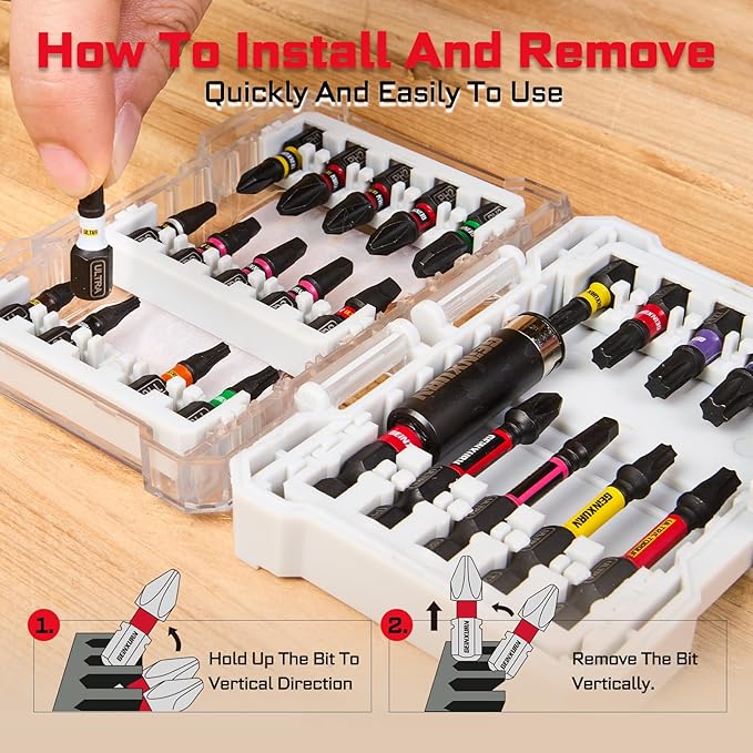40Pieces Impact Screwdriver Bits Set, Magnetic S2 Steel Phillips/Square/Torx Insert Power Bits Tips,Impact Bit Holder and Nut Driver with Storage Box Case