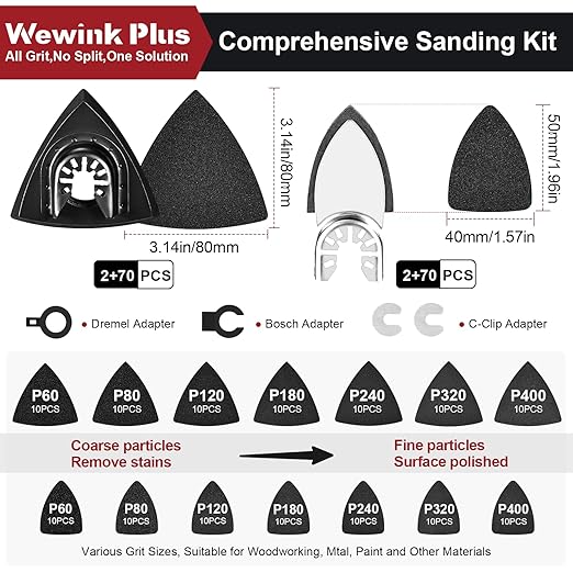 148Pcs Oscillating Tool Detail Sanding Pads Kit, 2 Finger & 2 Triangle Sanding Pads Multitool Sandpaper 60-400 Grit, Multi Tool Sanding Pad for Detail Wood Metal Plaster Finishing-Fit for Dewalt
