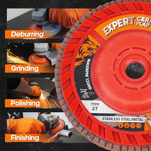 Expert Ceramic Flap Disc 4 1/2 for Angle Grinder, 80 Grit Type 27 Flap Sanding Disc, High Density Trimmable Grinding Wheels for Stainless Steel, Sheet Metal (5 Pack)