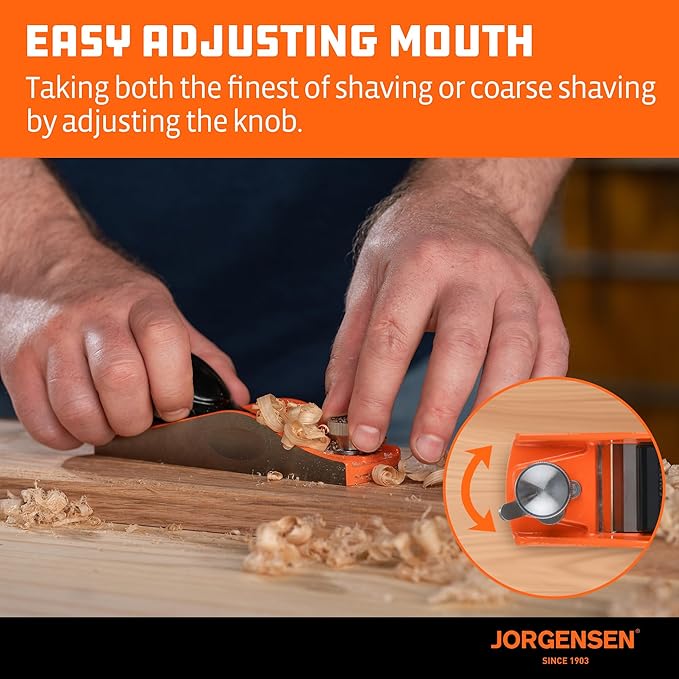 JORGENSEN NO.60-1/2 6-1/4" Wood Planer, Hand Planer for Woodworking, Low Angle Block Plane, Small Hand Plane for Trimming, Wood Planing, Craft - Professional Ductile Iron Body, Adjustable Mouth