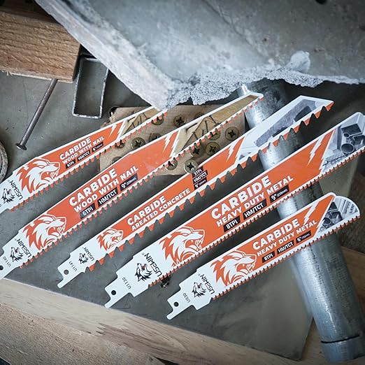 5 Pack Carbide Reciprocating Saw Blade Set, Premium Metal Blades Set for Nail Embedded Wood, Concrete, Heavy Metal, Cast Iron, Alloy Steel Cutting, Heavy-Duty for Demolition