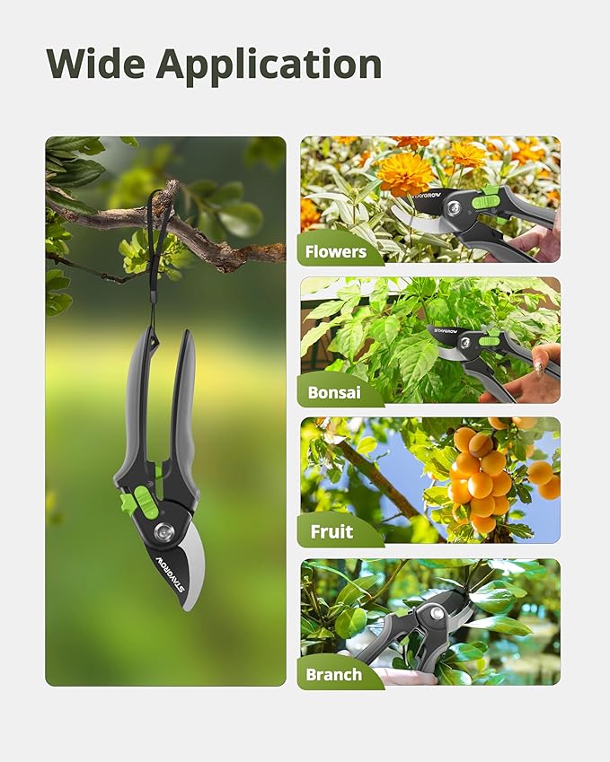 Pruning Shears for Gardening - 8.5" SK5 Garden Shears Cuts 10000+ Times Staying Sharp - Garden Scissors with One-handed Unlocking & Adjustable Handle- Garden Clippers Gardening Tools for Men Women