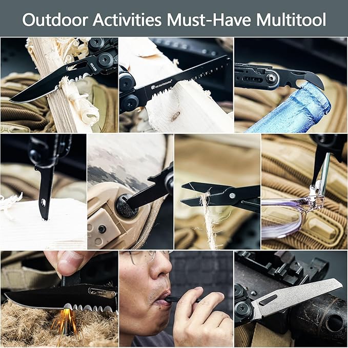 HX OUTDOORS Folding Tactical Axe and 19 in 1 Multi Tool Survival Combo – DC53 Steel Blade Stainless Steel Multitool for Camping Outdoor Emergency