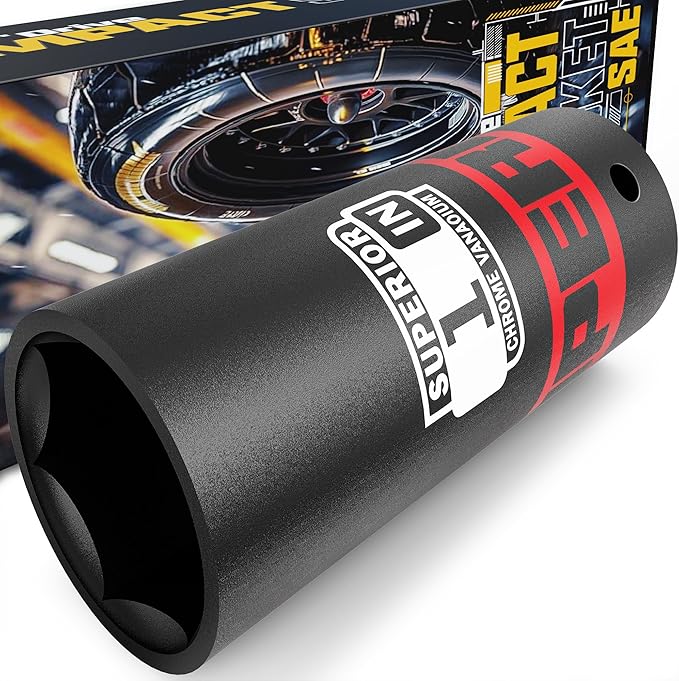 1/2" Drive Impact Socket, 1 inch Deep Socket, SAE, 6 Point, CR-V, for Car Repair, Loosen the Fastening Nut
