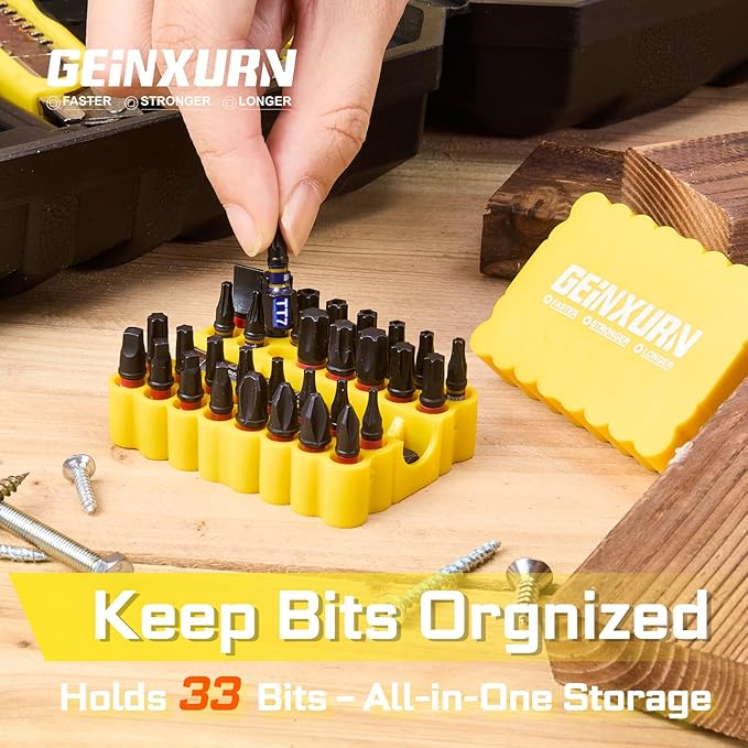 Impact Screwdriver Bits Set, 33 Pieces 1?쒶ulti Head Magnetic S2 Steel Driver Bits PH/SQ/Torx/Slotted/Security Torx With Yellow Soft Base