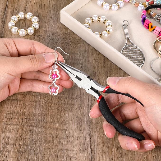 8 PCS Needle Nose Pliers, 5 Inch Long Nose Pliers Set Carbon Steel Serrated Jaw Plier for Wire Bending Cutting Jewelry Making Electronics Repair Object Grasping
