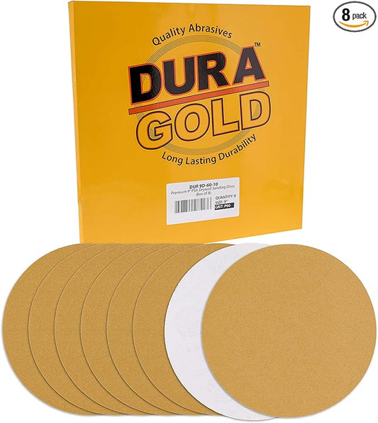 Dura-Gold Premium 9" Drywall Sanding Discs - 60 Grit (Box of 8) - Sandpaper Discs with PSA Self Adhesive Stickyback, High-Performance Fast Cutting Aluminum Oxide Abrasive - for Drywall Power Sander