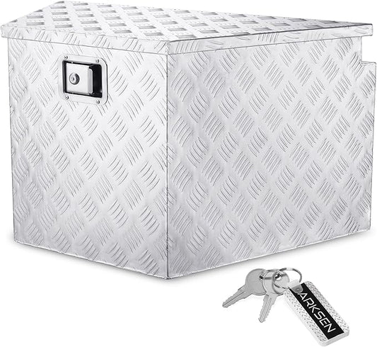 ARKSEN 33 Inch Aluminum Pick Up Truck Trailer Tongue Tool Box,Heavy Duty Waterproof Bar Tread Storage Organizer Chest w/Lock & Keys- Silver
