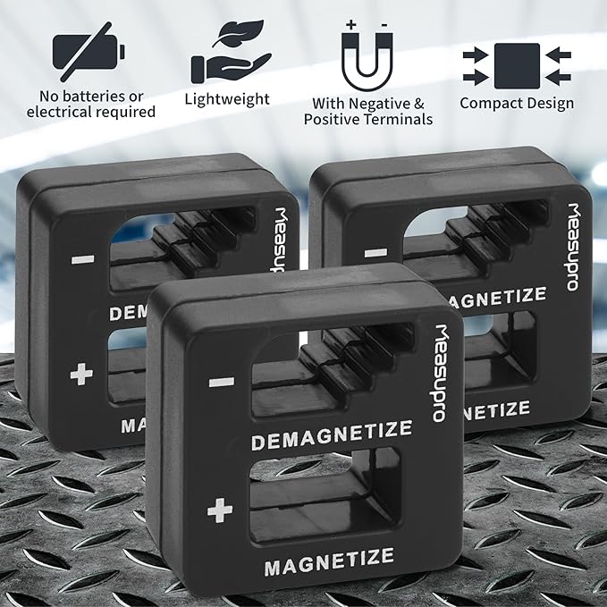 Demagnetizer and Magnetizer for Screwdrivers Tips, Bits, and Small Tools, Large or Big Screws, Drills, Drill Bits, Sockets, Nuts, Bolts, Nails and Precision Construction, Black - 3 Pack