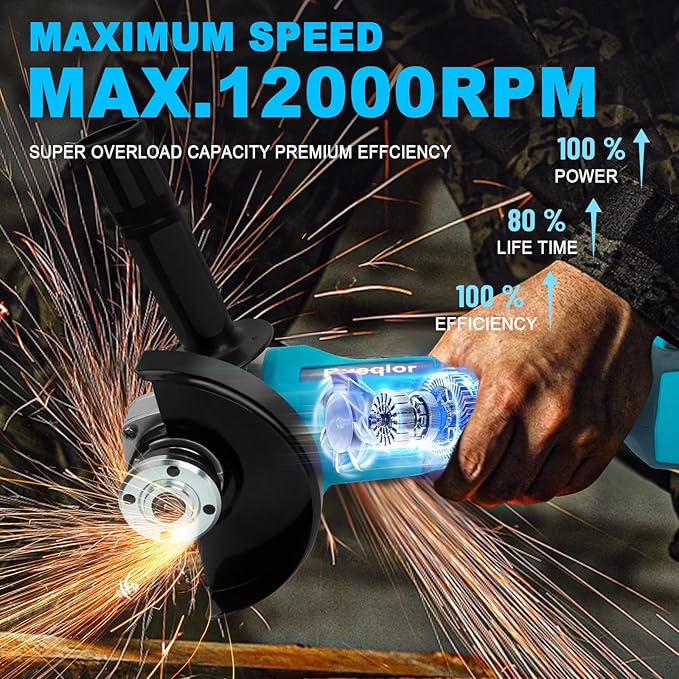 Cordless Angle Grinder for MAKITA 18V Battery, 4-1/2" Brushless Grinder, 3 Variable Speed for Cutting, Griding, Polishing (No Battery) (12000 RPM)