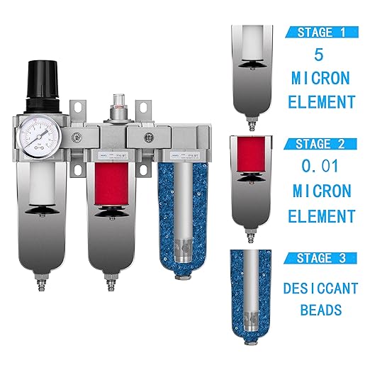 NANPU 3/4" NPT Industrial Grade 3 Stage Air Drying System - Particulate Filter, Coalescing Filter, Desiccant Dryer & Air Regulator, Metal Bowl, Manual Drain, Suitable for Paint Spray竊?Plasma Cutter