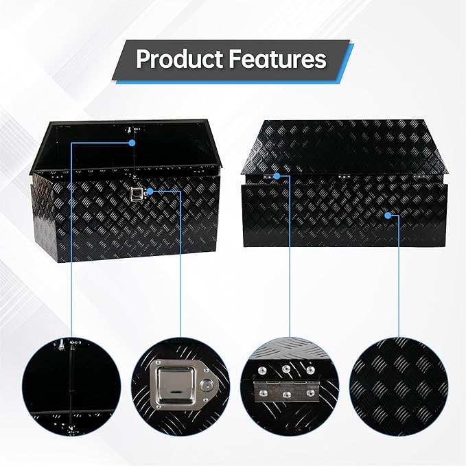49 Inch Aluminum trailer tongue box heavy duty 5 Bar Tread Trailer tool box Storage Organizer with Flipped steps, Black (49'' x 15'' x 18.5'')
