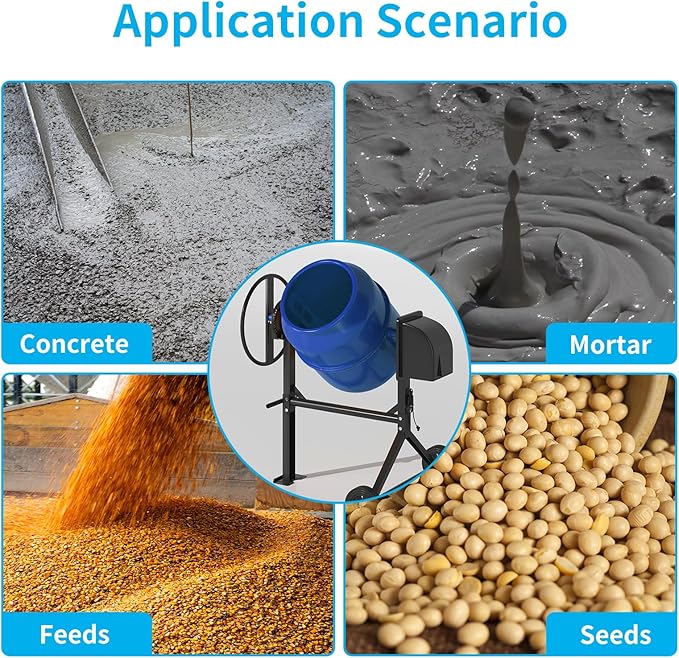 5.5 Cu.Ft. Concrete Mixer, Heavy Duty Portable Concrete Mixer with Wheel & Stand, Electric Cement Mixer Machine with 140L Drum, 120V Motor for Concrete, Mortar,Seeds, and Feed,Blue.