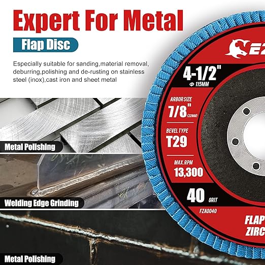 EZARC Flap Discs 40 Grit, 4 1/2 x 7/8-Inch Flap Sanding Disc, Type 29 Zirconia Grinding Wheel for Stainless Steel, Sheet Metal (50 Pack)