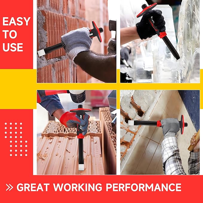 Masonry Chisel Set - 2-Piece Heavy Duty Pointed & Flat Rock Chisels, Concrete Stone Chisel with Hand Protection for Brick Breaking Carving Splitting Cutting Mason Tools