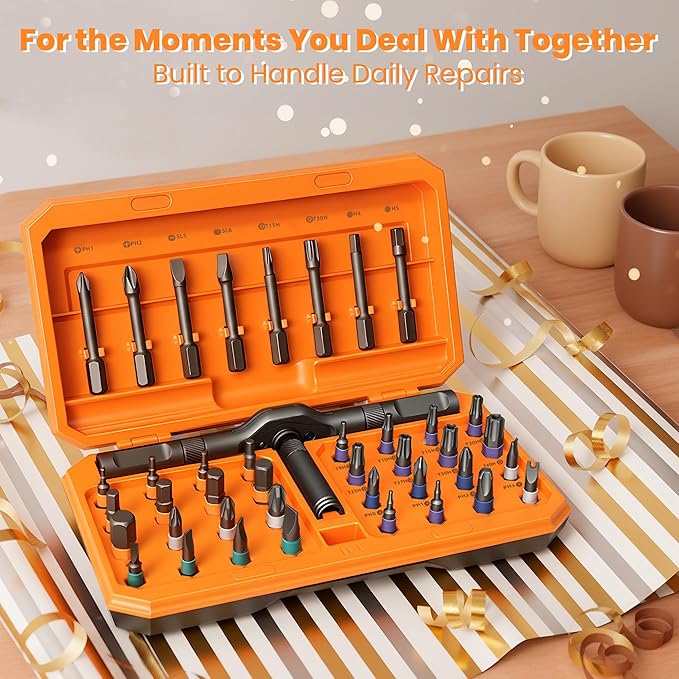 42-in-1 Magnetic Ratchet Screwdriver Set with 40 S2 Steel Bits, Small Repair Tool Kit with Detachable Handle, Precision Screwdriver Set for Furniture, Computer, Bike, Models, Small-Appliance