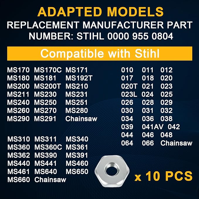 MetVot 3PCS 13 x 19 mm Chainsaw Wrench with 10 PCS Sprocket Cover Bar Nut Replacement for Stihl Chainsaw Replacement Bar Nut for Stihl