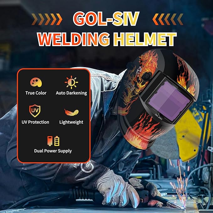 Welding Helmet Auto Darkening - True Color Wide View Welding Shield - 0.1ms Response Time- Optical grade 1/1/1/1 - Adjustable Wide Shade for SMAW, MIG, TIG, GTAW-Lightweight for extended wear