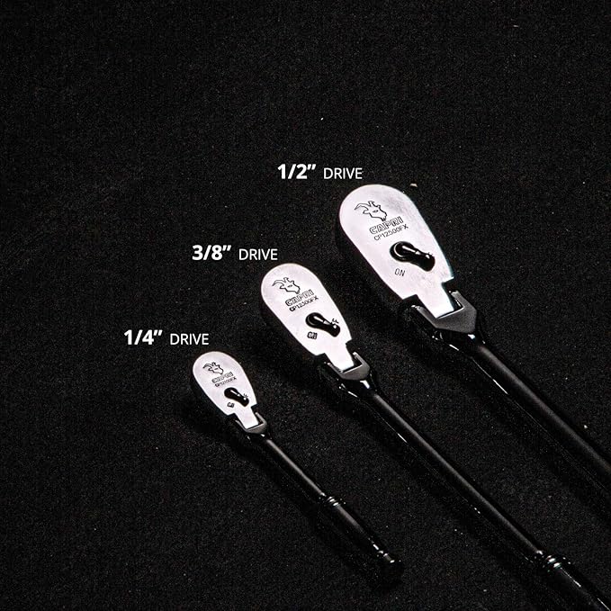 Capri Tools Ratchets, True 72-Tooth, 5-Degree Swing Arc (3-Piece Set/Flex-Head Low Profile), (Model: CP12000FX)