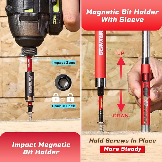 100Pieces 1??2??Impact Screwdriver Bits Set, Magnetic S2 Steel (Phillips/Slotted/Square/Torx/Hex/Security Torx) Driver Bits Tips,Impact Bit Holder and Nut Driver with Red Storage Box Case