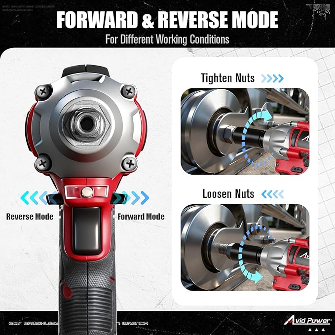 AVID POWER Impact Wrench, 1/2??Impact Gun Max Torque 332 Ft-lbs (450 N.m), 20V Cordless Impact Wrenches with 2.0 Ah Battery, 2 Variable Speeds, 4PCS Impact Sockets, Charger, Tool Bag