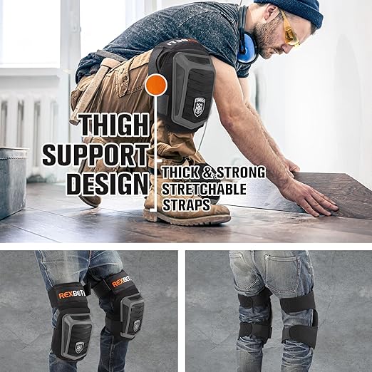 REXBETI New Upgraded Knee Pads for Work, Construction Knee Pads for Men, Heavy Duty Comfortable Anti-Slip Foam Gel Knee Pads for Gardening Flooring and Cleaning, Extra 4 Extension Straps, Gray