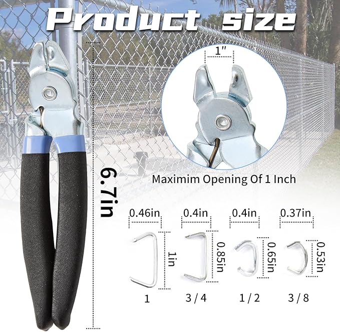 Hog Ring Pliers Kit with 380 Pcs 1" 3/4" 1/2" 3/8" Galvanized Steel Hog Rings,Bent Hog Ring Pliers Kit for Auto Upholstery and Fencing,Bagging,DIYCraft,Furniture(Blue)