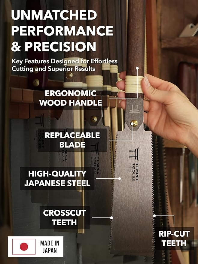 Japanese Pull Saw - 7 Ryoba Hand Saw with Rip-cut and Crosscut - for Dovetails, Tenons, Joinery, Cutting Boards to Length & Width- Temple Tool Co.