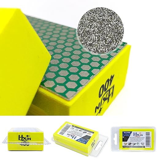 Diamond Hand Polishing Pad Diamond Sanding Block Foam Backed Diamond Sponge Sanding Pads for Wet or Dry Grinding polishing for Granite Marble Stone Tile Glass Ceramic (1, 400# Hexagon)