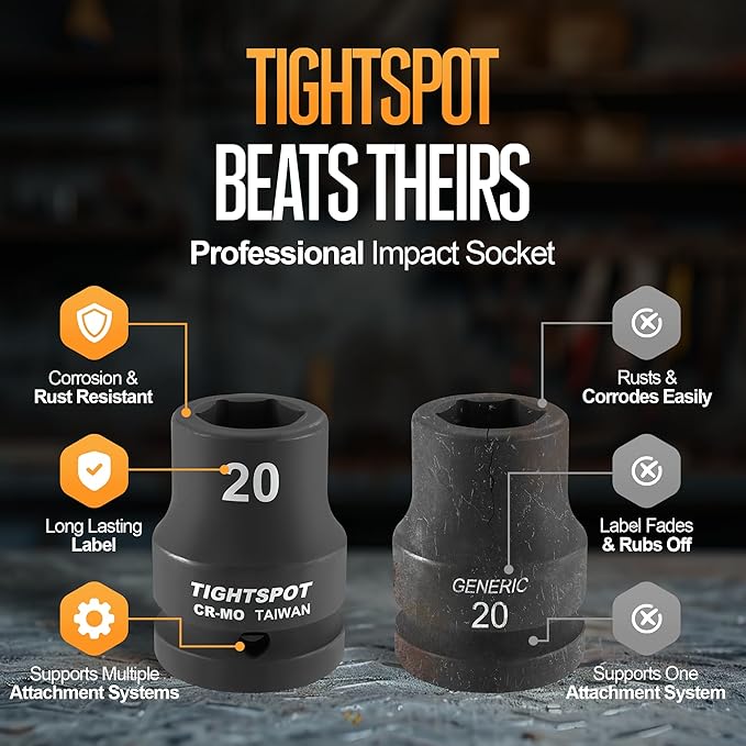 TIGHTSPOT 3/4" Drive 20mm Shallow Impact Socket CR-MO Jumbo Socket 6 Point Strong and Durable for Automotive Truck and Heavy Equipment Repair