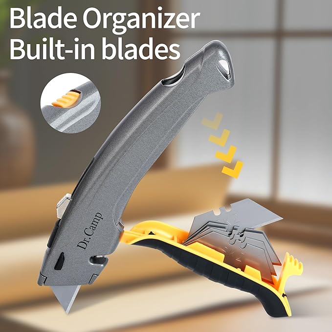 Utility Knife Retractable Box Cutter Zinc Alloy Razor Knife with 3 Blades Safety Carton Cutter for Boxes Carpet Leather Cortador de Cajas