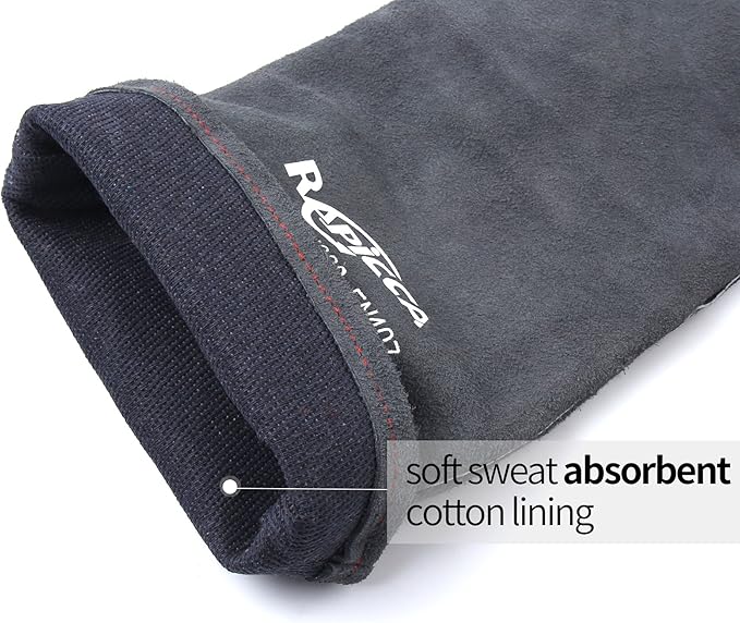 RAPICCA Fireplace Gloves Fire Heat Resistant: Grey 16IN 662?? Fireproof Leather for Fireplace Fire pit Wood stove Campfire Furnace BBQ Grill Oven Stick Mig Welding Welder Gear - Birthday Gift for men