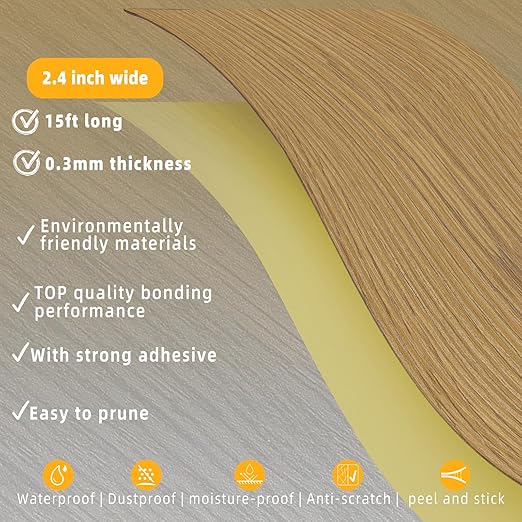 GSCIT Club Oak Wood Tape, 2.4 inch X 15ft Self Adhesive Wood Grain Tape Repair Patch for Tables, Chairs, Baseboards, Doors, Windows, Floors, Handicraft DIY.