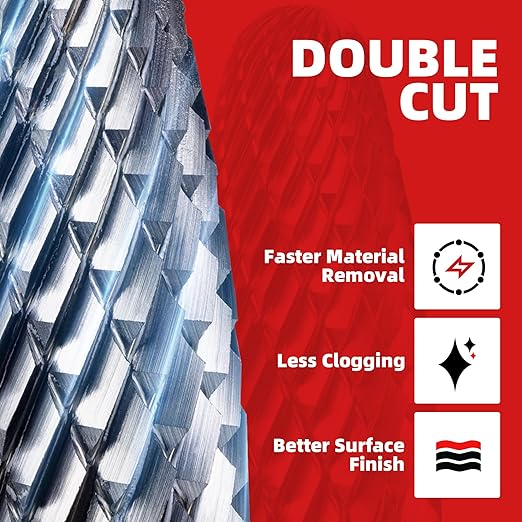 EZARC 5PCS Tungsten Carbide Rotary Burr Set, SF-5 Double Cut Carbide Burr 1/4" Shank Die Grinder Bits for Metal Working & Sturdy Storage Case
